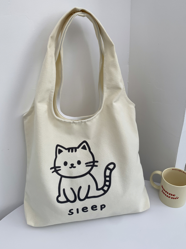 Plátená taška typu tote so štýlom detskej karikatúry, vestový tvar, otvorené ústa dizajn (Štýl: detská karikatúra; Materiál: plátno; Trend: tote taška; Tvar: vestový štýl; Otvorenie: otvorené ústa dizajn)