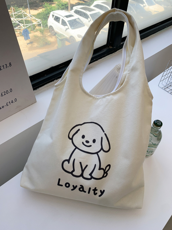 Plátená taška typu tote so štýlom detskej karikatúry, vestový tvar, otvorené ústa dizajn (Štýl: detská karikatúra; Materiál: plátno; Trend: tote taška; Tvar: vestový štýl; Otvorenie: otvorené ústa dizajn)