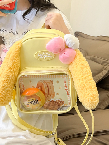 Rucsac din PU transparent, căptușeală din nailon, deschidere cu fermoar, buzunar interior laminat cu fermoar, buzunar exterior deschis, stil Fresh and Sweet, lansare vară 2024