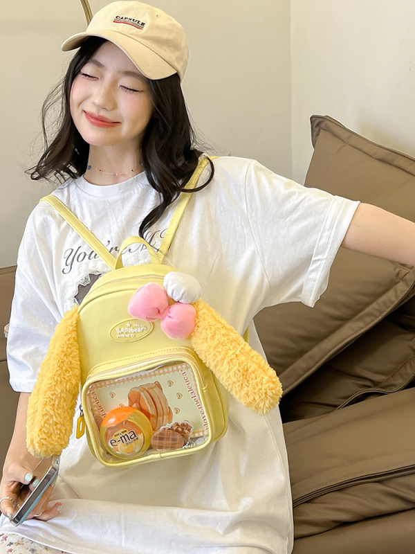 Rucsac din PU transparent, căptușeală din nailon, deschidere cu fermoar, buzunar interior laminat cu fermoar, buzunar exterior deschis, stil Fresh and Sweet, lansare vară 2024