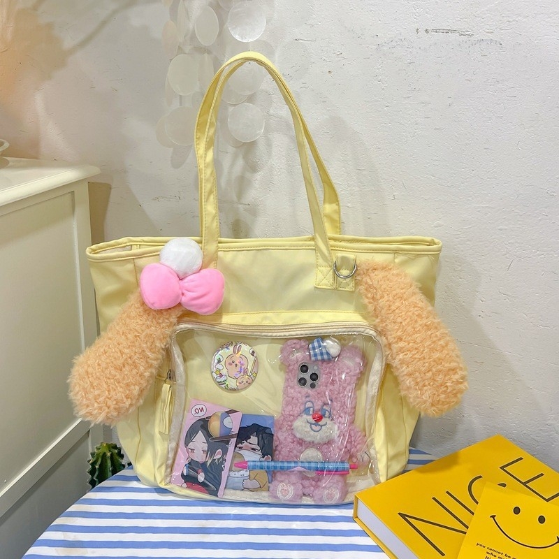 Rucsac din PU transparent, căptușeală din nailon, deschidere cu fermoar, buzunar interior laminat cu fermoar, buzunar exterior deschis, stil Fresh and Sweet, lansare vară 2024