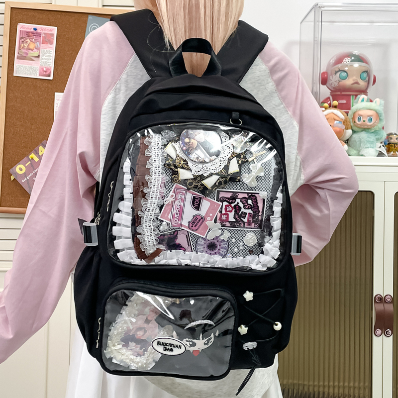 Rucsac transparent în stil coreean, cu stele anime, capacitate mare, pentru elevi de gimnaziu