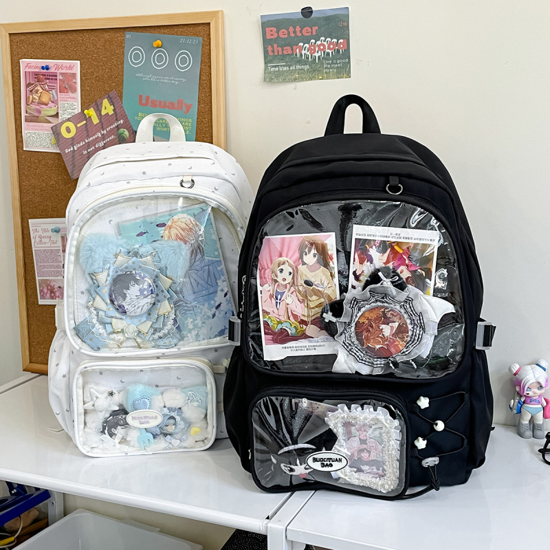 Rucsac transparent în stil coreean, cu stele anime, capacitate mare, pentru elevi de gimnaziu