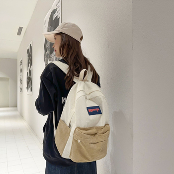 Uniszex corduroy iskolai hátizsák, Ifjúsági campus stílus, görbült vállpántok, poliészter bélés