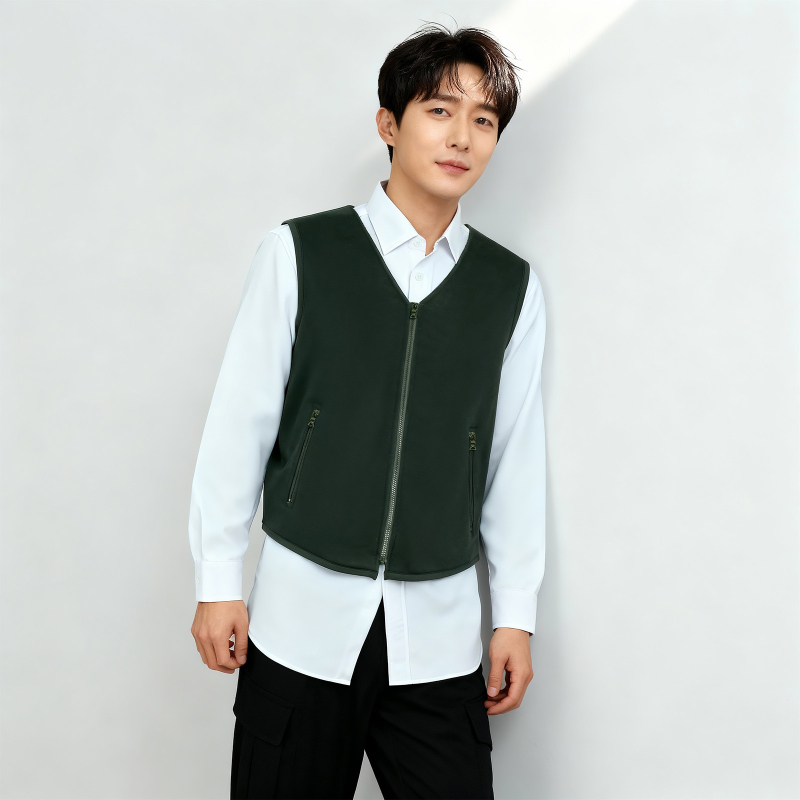 Unisex teplá vesta na zips, polyester, V-krk, jednovrstvová, stredná hrúbka