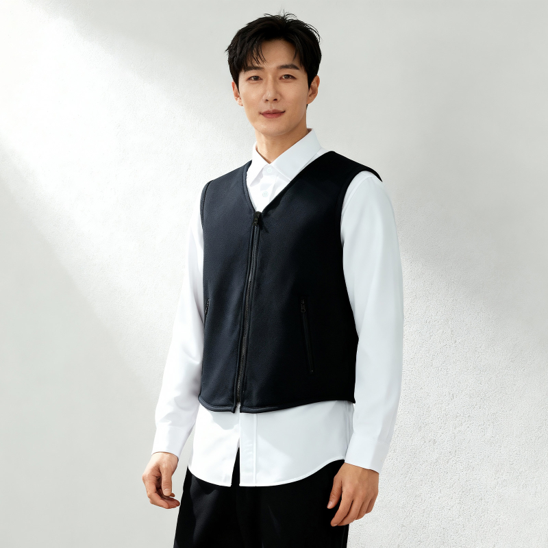 Unisex teplá vesta na zips, polyester, V-krk, jednovrstvová, stredná hrúbka