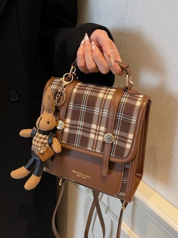 Egyetemi hátizsák kockás mintával, sokoldalú retro dizájn PU anyagú crossbody táska