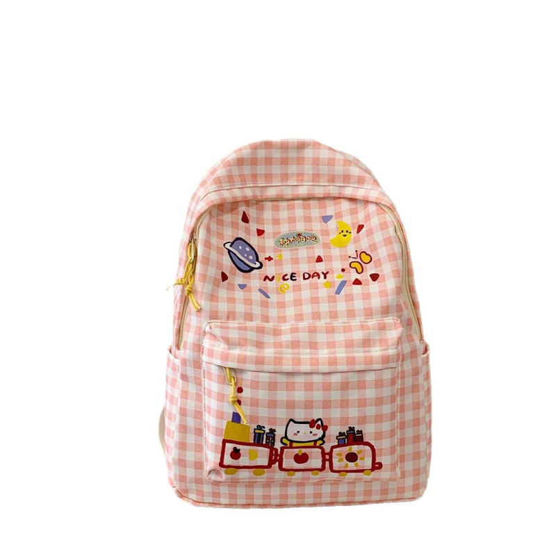 Különleges dizájnú, aranyos tinilány hátizsák, 14 hüvelykes laptophoz, nylon, kockás minta, dombornyomott bőr részletekkel, nagy kapacitás 36–55L