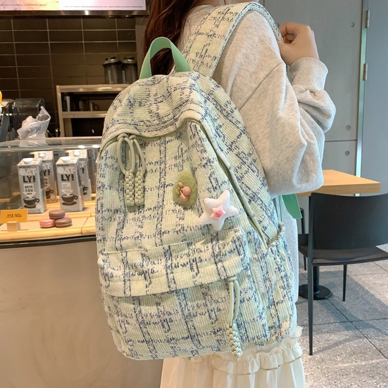 Rucsac școlar ușor din nylon, cu model în grilă, 36–55 L, compatibil cu laptop de 16 inch, spate ergonomic