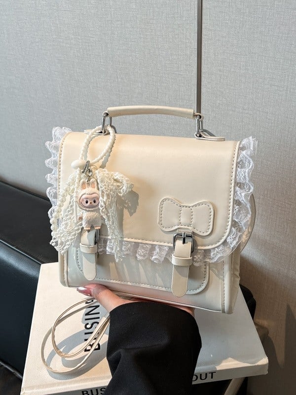 Rucsac în stil colegial pentru femei, piele PU, căptușeală din piele sintetică, închidere cu capac, buzunar pentru telefon, primăvara 2025