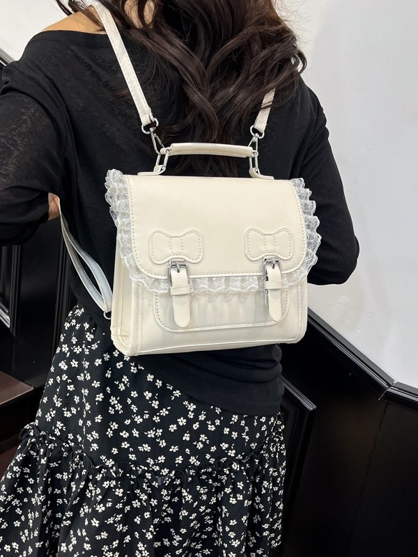 Rucsac în stil colegial pentru femei, piele PU, căptușeală din piele sintetică, închidere cu capac, buzunar pentru telefon, primăvara 2025