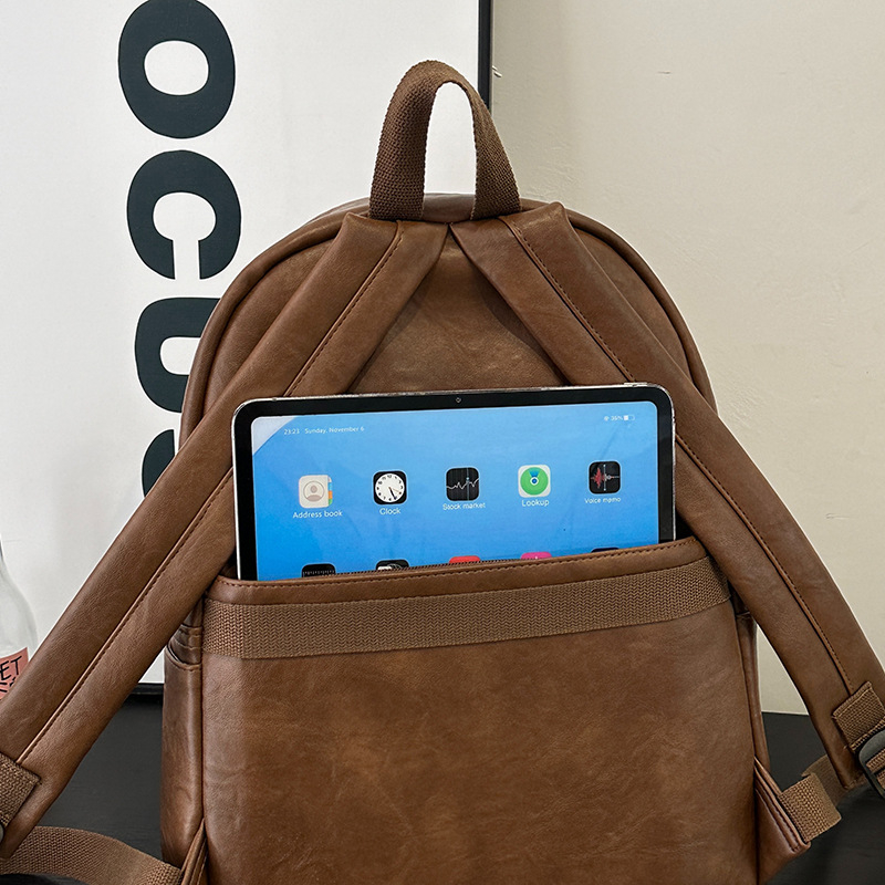 Kávébarna női bőrből készült laptop hátizsák, minimalist design, nagy kapacitás, üzleti és városi használatra