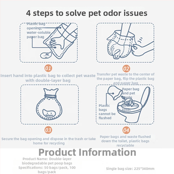Dvojvrstvová taška na psie exkrementy so škrabkou, prenosná, zosilnená, z netkanej textílie a plastu
