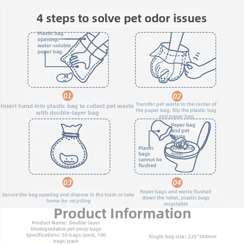 Dvojvrstvová taška na psie exkrementy so škrabkou, prenosná, zosilnená, z netkanej textílie a plastu