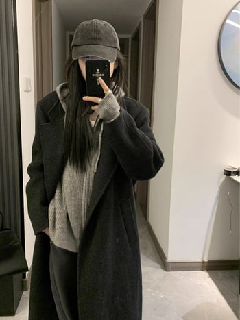 Cardigan tricotat cu glugă, unisex, croială lejeră, mâneci lungi, tiv nervurat, iarnă