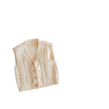 Detský bezrukávový kardigán-vest, 100% bavlna, V výstrih, jednoradové zapínanie, kórejský štýl