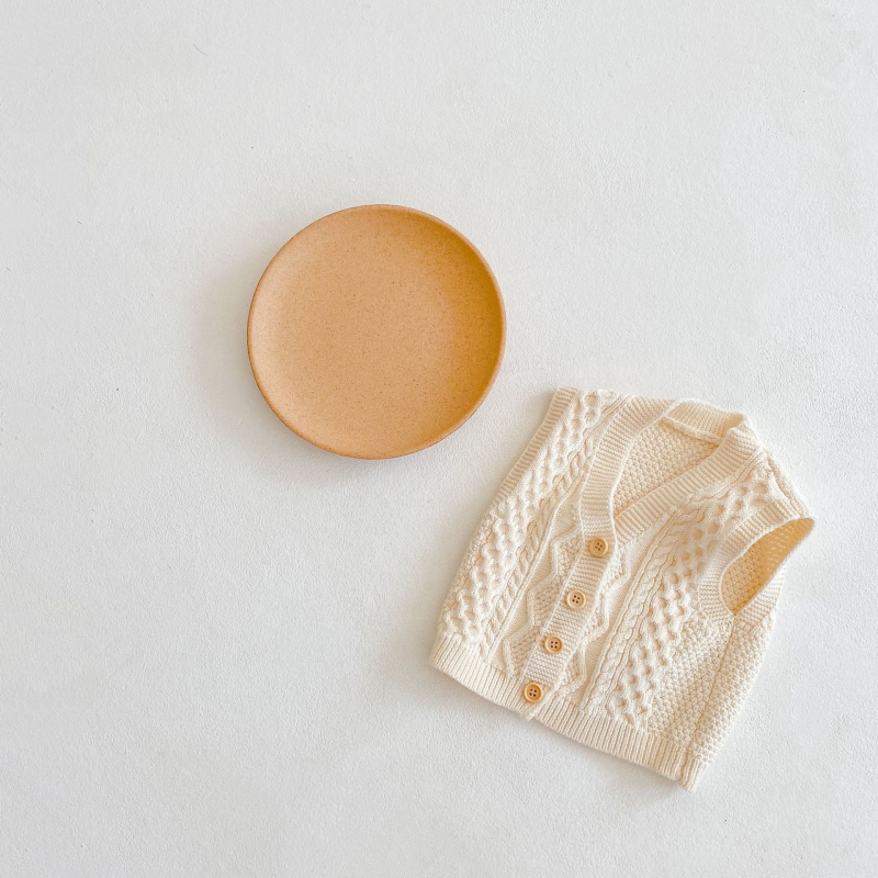 Detský bezrukávový kardigán-vest, 100% bavlna, V výstrih, jednoradové zapínanie, kórejský štýl