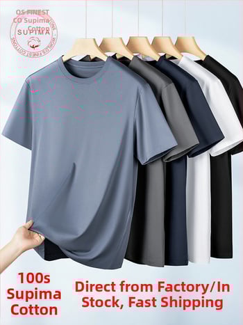 Amerigo tričko zo silk-cottonu, minimalistický priliehavý strih, kruhový výstrih, krátke rukávy, jednofarebné