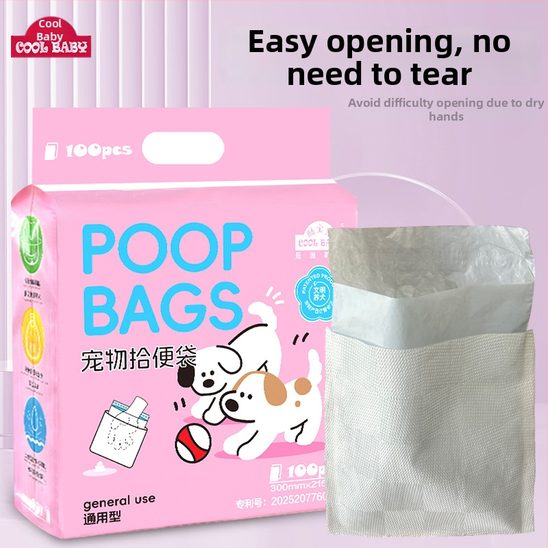 Cool Baby vrecká na psie výkaly – dvojvrstvové, hrubé, jednorazové, ploché otvorenie, z plastu + papieru rozpustného vo vode