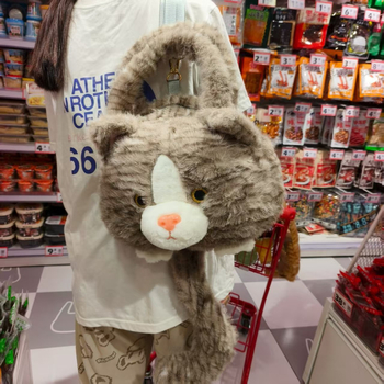 Plišani ruksak s mačjim ušima, gradski stil (zatvarač, džep za telefon, pliš, poliester podstava, strukturirani vanjski džep)