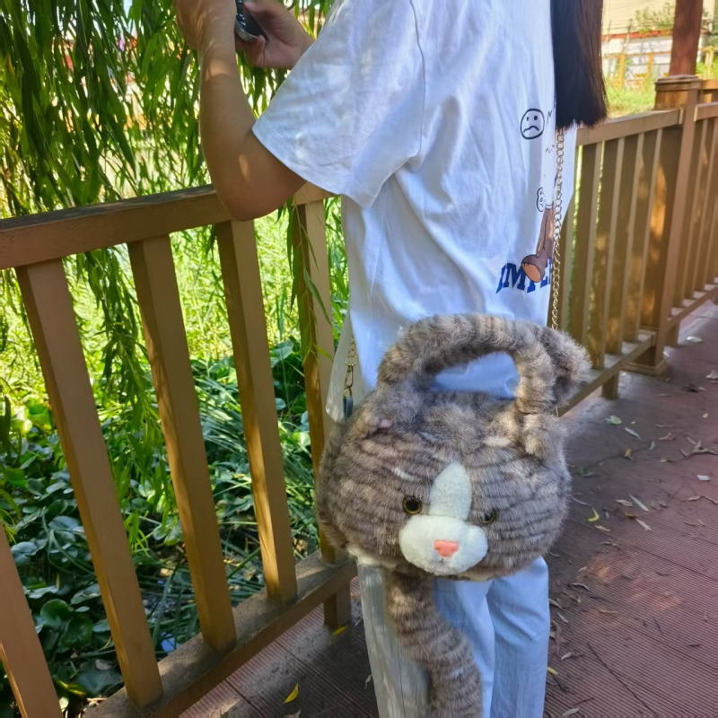 Plišani ruksak s mačjim ušima, gradski stil (zatvarač, džep za telefon, pliš, poliester podstava, strukturirani vanjski džep)