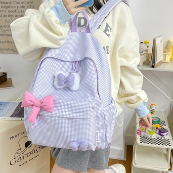 Batoh s pruhovaným vzorom, nylon, zakrivený ramenný popruh, pre žiakov strednej školy