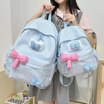 Batoh s pruhovaným vzorom, nylon, zakrivený ramenný popruh, pre žiakov strednej školy