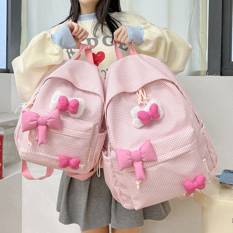 Batoh s pruhovaným vzorom, nylon, zakrivený ramenný popruh, pre žiakov strednej školy