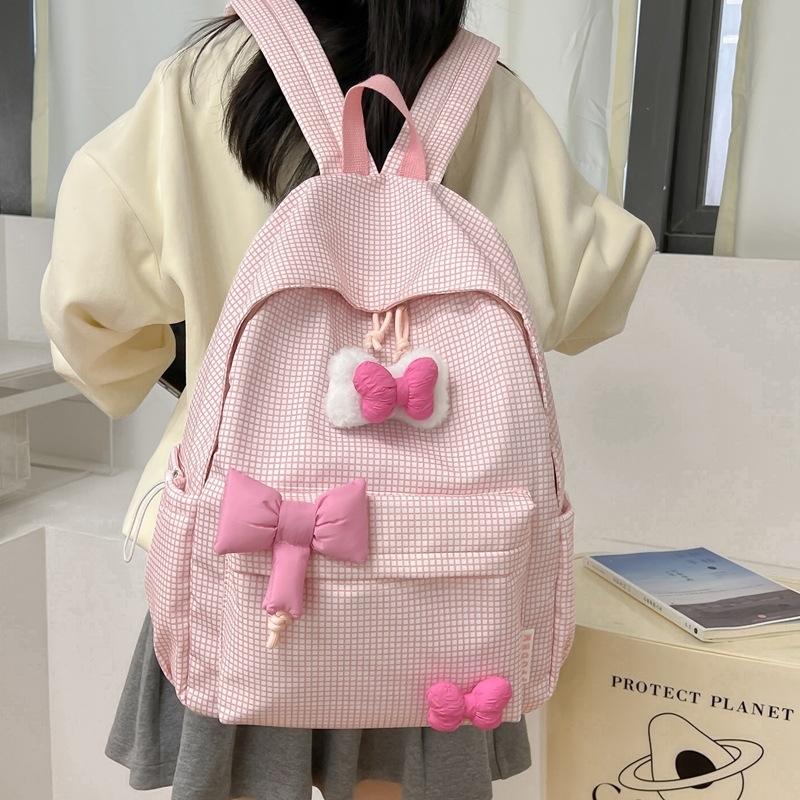 Batoh s pruhovaným vzorom, nylon, zakrivený ramenný popruh, pre žiakov strednej školy