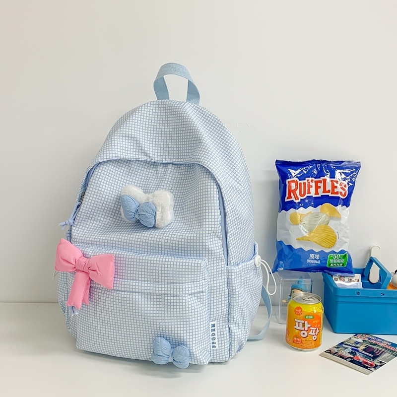 Batoh s pruhovaným vzorom, nylon, zakrivený ramenný popruh, pre žiakov strednej školy