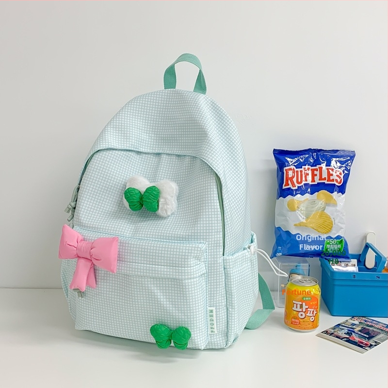 Batoh s pruhovaným vzorom, nylon, zakrivený ramenný popruh, pre žiakov strednej školy