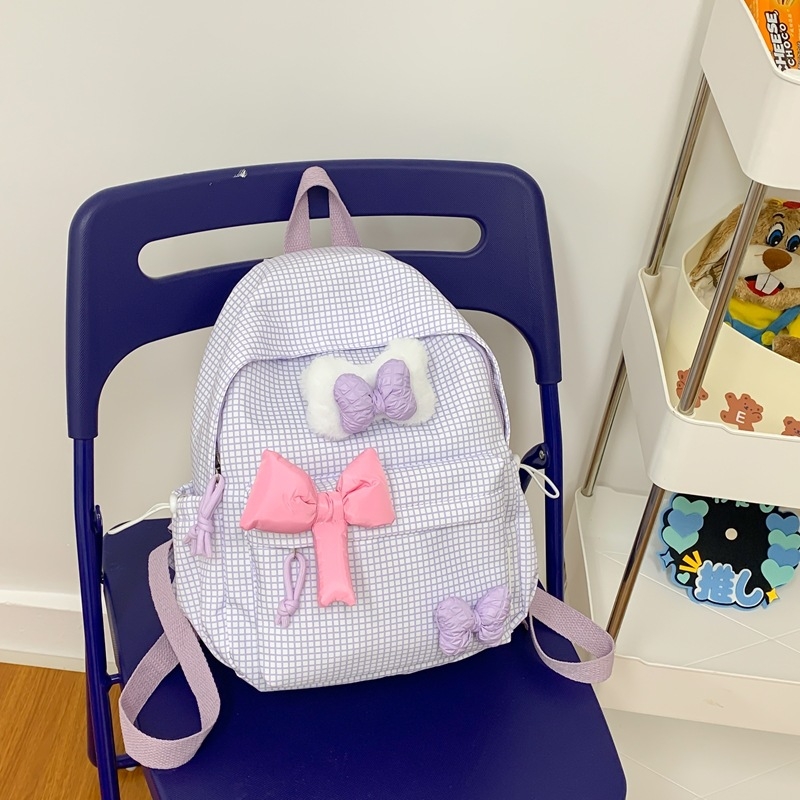 Batoh s pruhovaným vzorom, nylon, zakrivený ramenný popruh, pre žiakov strednej školy