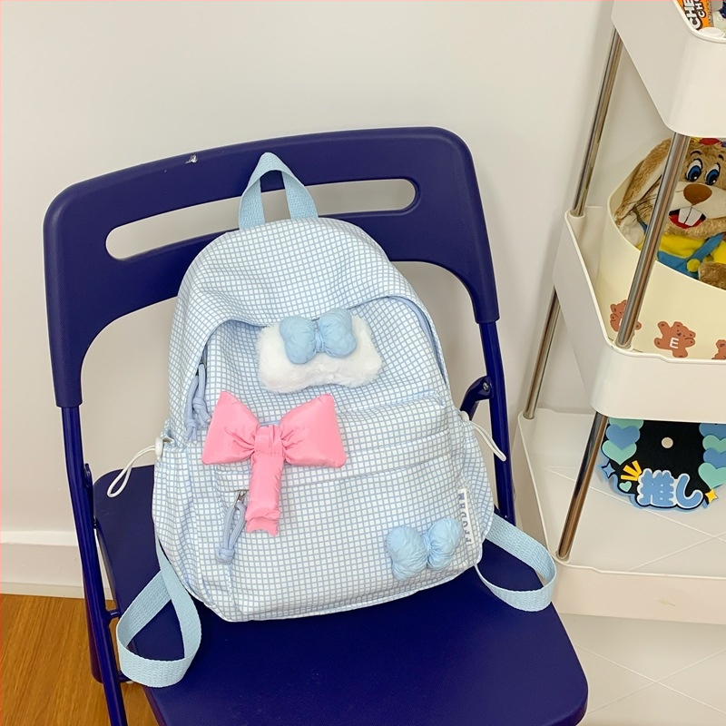 Batoh s pruhovaným vzorom, nylon, zakrivený ramenný popruh, pre žiakov strednej školy