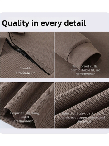 Pánske polo s polovičným zipsom, 96%+ dlhé vlákna bavlny, 300 g ťažká, dlhý rukáv, jednofarebný