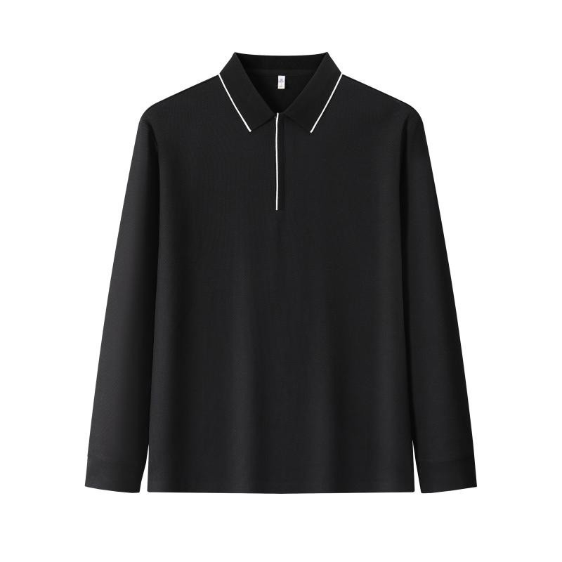 Pánske polo s polovičným zipsom, 96%+ dlhé vlákna bavlny, 300 g ťažká, dlhý rukáv, jednofarebný