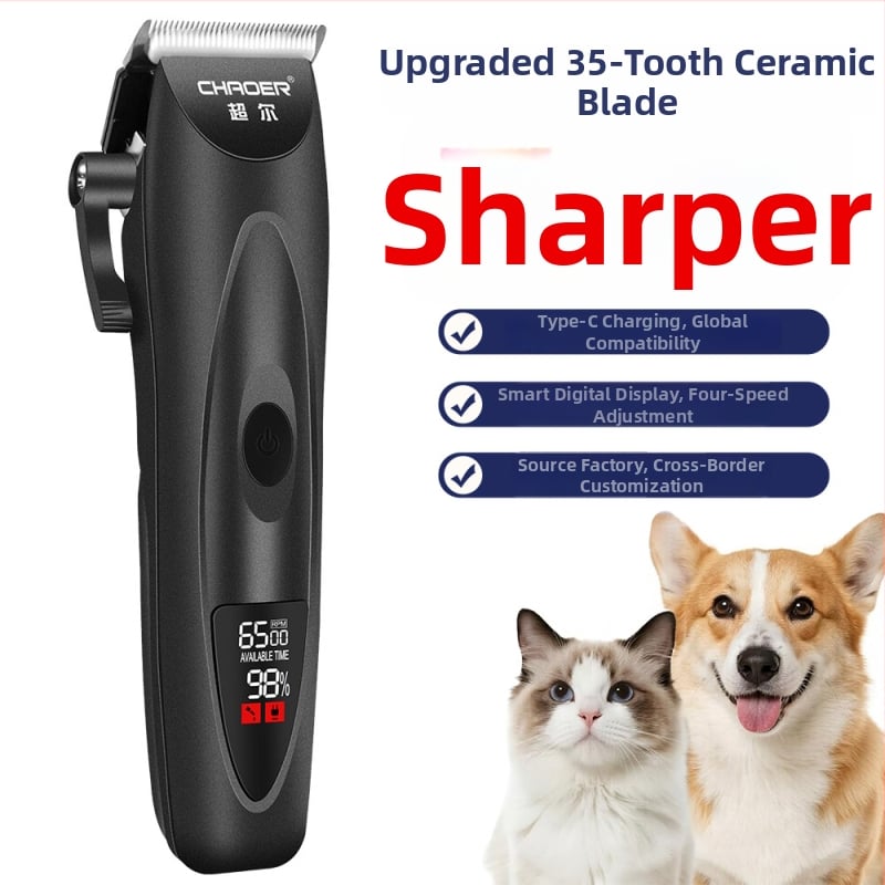 Elektrický grooming kliper pre domáce zvieratá s LCD displejom, model C113, ABS telo, CHAOER, štyri rýchlosti