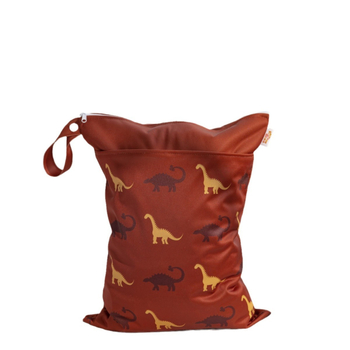 Visiaca taška na skladovanie v detskej izbe – nordický dinosaurus potlač, suché-mokré oddelenie, dvojvrstvová vodotesná, materiál PUL