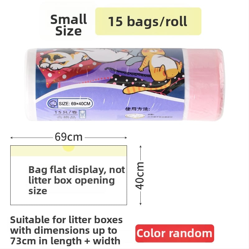 Jednorazové vrecká na mačací obsah do mačacej búdy, hrubý plast, typ kontinuálneho rolovania