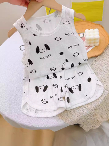 Detský letný set s vestou Jacquard, 100% bavlna, pletený štýl vesty, pre deti 3-8 rokov