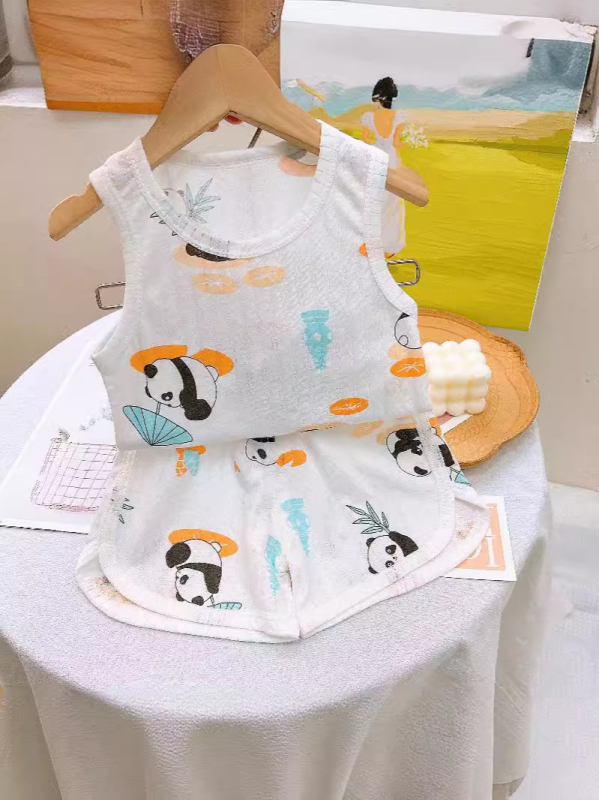 Detský letný set s vestou Jacquard, 100% bavlna, pletený štýl vesty, pre deti 3-8 rokov