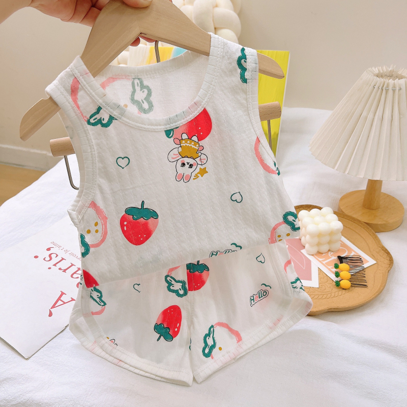 Detský letný set s vestou Jacquard, 100% bavlna, pletený štýl vesty, pre deti 3-8 rokov