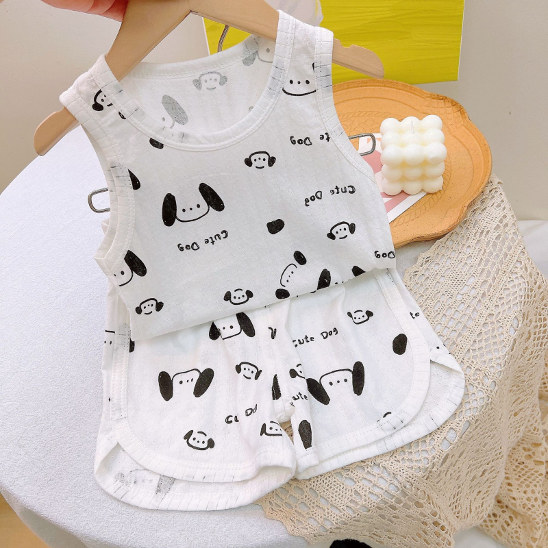 Detský letný set s vestou Jacquard, 100% bavlna, pletený štýl vesty, pre deti 3-8 rokov