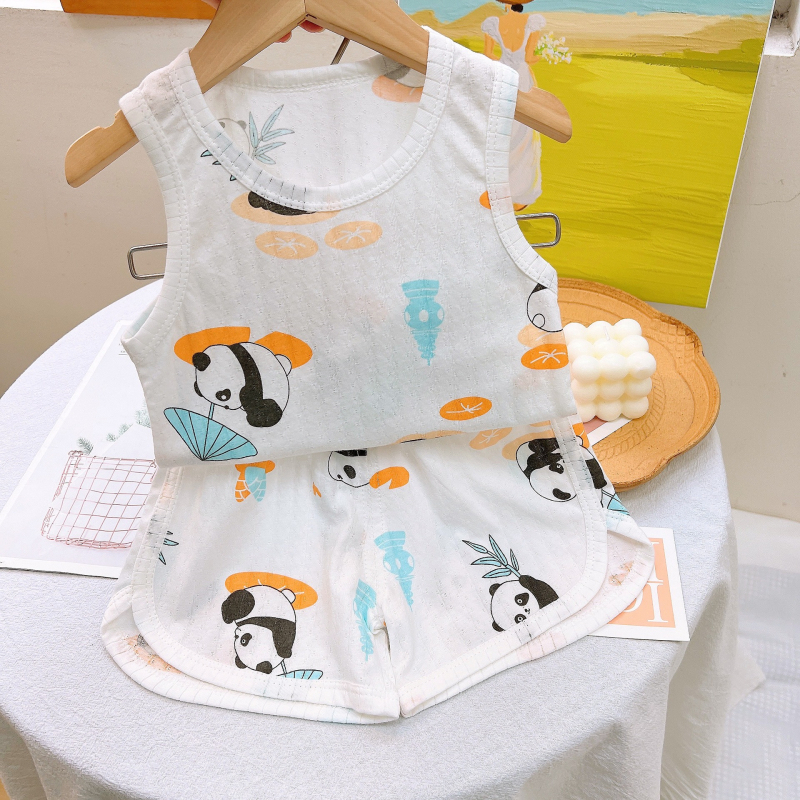 Detský letný set s vestou Jacquard, 100% bavlna, pletený štýl vesty, pre deti 3-8 rokov