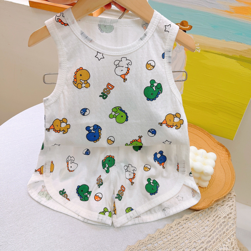 Detský letný set s vestou Jacquard, 100% bavlna, pletený štýl vesty, pre deti 3-8 rokov