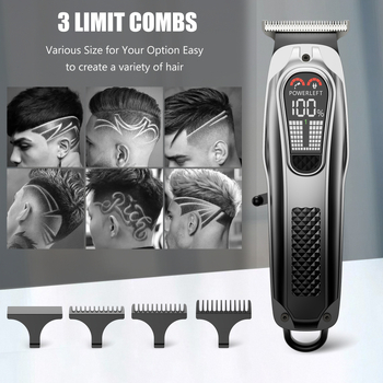 Set za šišanje kose s prijenosnim punjenjem, ugrađena baterija 1200–2000mAh, radno vrijeme 3–6 sati, motor s četkicama, oštrice od nehrđajućeg čelika