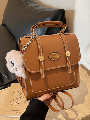 Rucsac PU în stil street, cu închidere magnetică, căptușeală PU, rigiditate medie, buzunar exterior deschis, pentru uz zilnic