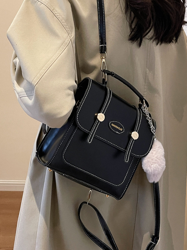 Rucsac PU în stil street, cu închidere magnetică, căptușeală PU, rigiditate medie, buzunar exterior deschis, pentru uz zilnic