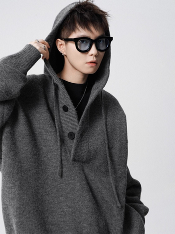 Pulover tricotat cu glugă pentru bărbați, croială lejeră, guler înalt, țesătură antibacteriană, îmbrăcăminte de iarnă