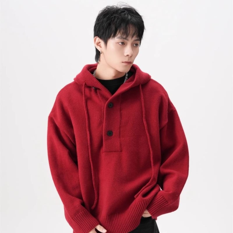 Pulover tricotat cu glugă pentru bărbați, croială lejeră, guler înalt, țesătură antibacteriană, îmbrăcăminte de iarnă