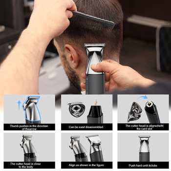 Muški 4-u-1 električni kliper za kosu, punjiv, s integriranom baterijom, vodootporan, oštrice od nehrđajućeg čelika, radno vrijeme 1–3 h
